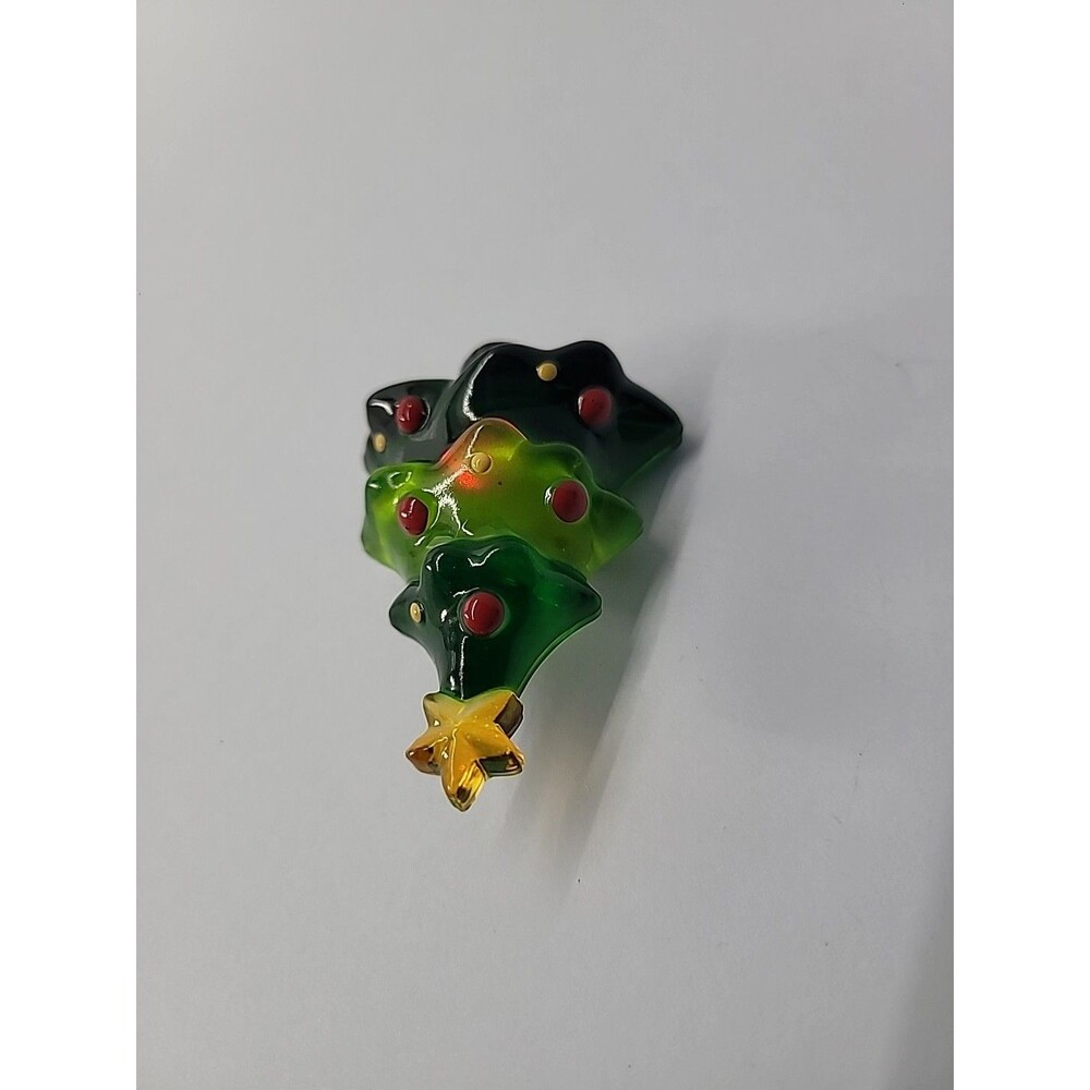 Vintage Plastic Christmas Tree Brooch Pin Green Red Oranments Star Topper Light - Picture 10 of 12